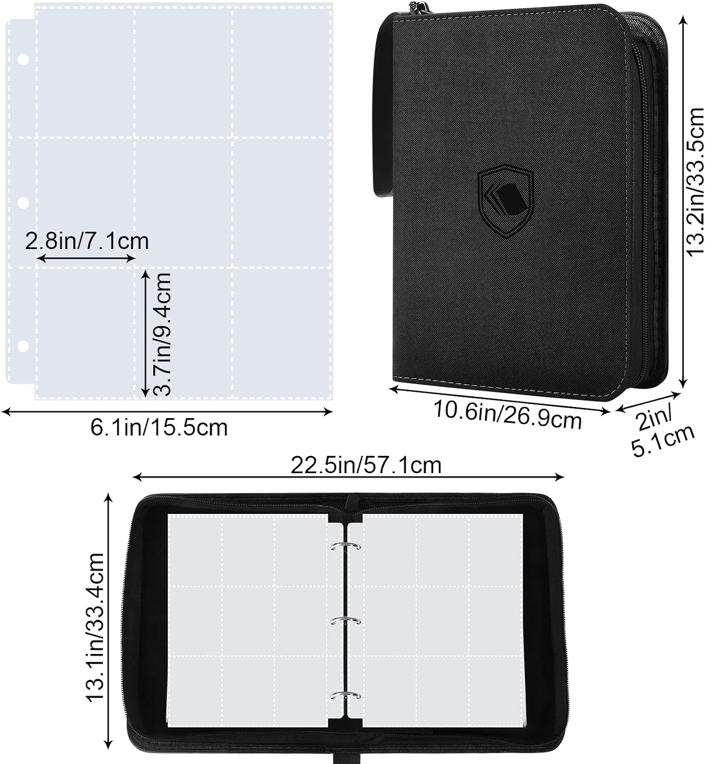 Thumbnail 1 de 900 Pockets Trading Card Binder with PU Cover and Zipper (9-Pocket Double-Sided) – Black