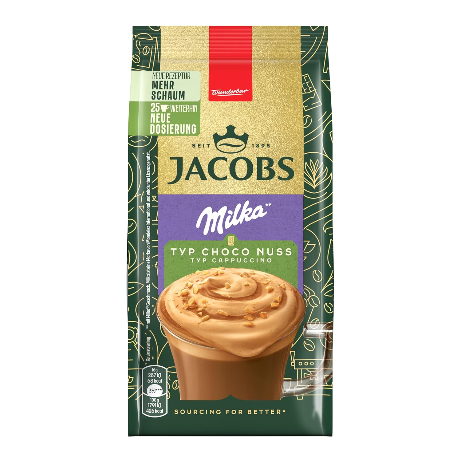 Thumbnail 4 de Jacobs Typ Cappuccino Choco Nuss Milka – Getränkepulver mit löslichem Bohnenkaffee, 25 Getränke pro Packung (400 g, Packung mit 5)