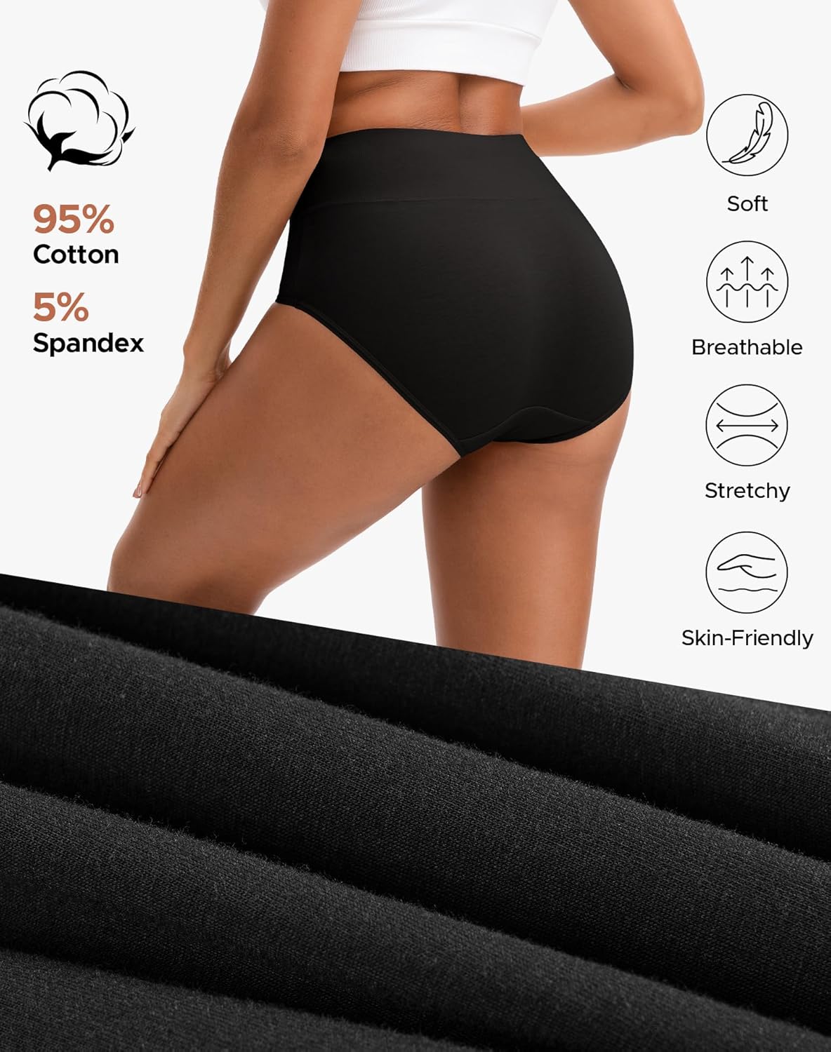 Thumbnail 4 de INNERSY Women's High Waisted Cotton Panties 5-Pack (Regular & Plus Size)