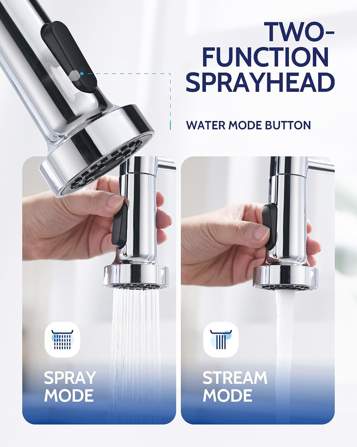 Detalle de LUFEIDRA 07CPL Kitchen Faucet with Pull-Down Sprayer, Dual Modes, Chrome