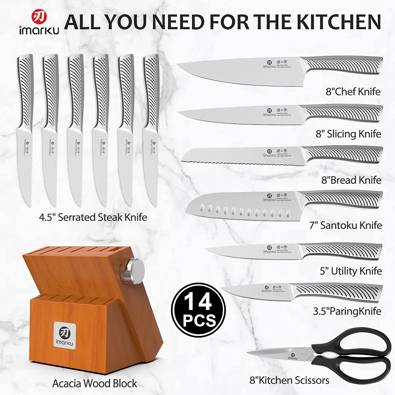 Detalle de imarku I-KS0135 14-Piece Japanese High-Carbon Stainless Steel Knife Set