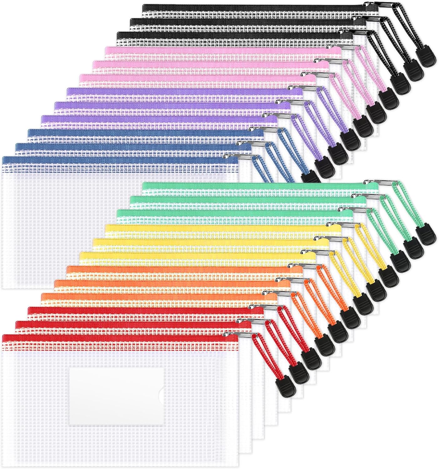 Detalle de Sooez A6 Mesh Zipper Pouches, 24-Pack with Label Pockets and 8 Colors