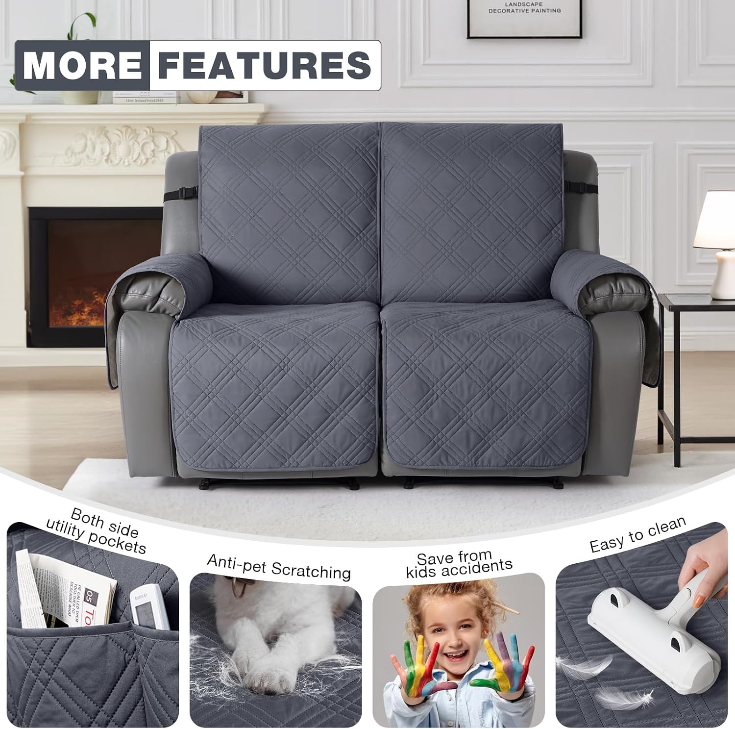 Detalle de TAOCOCO JS-CA-MRS-2ST-BG-1 Waterproof 2-Seater Recliner Cover, Dark Grey
