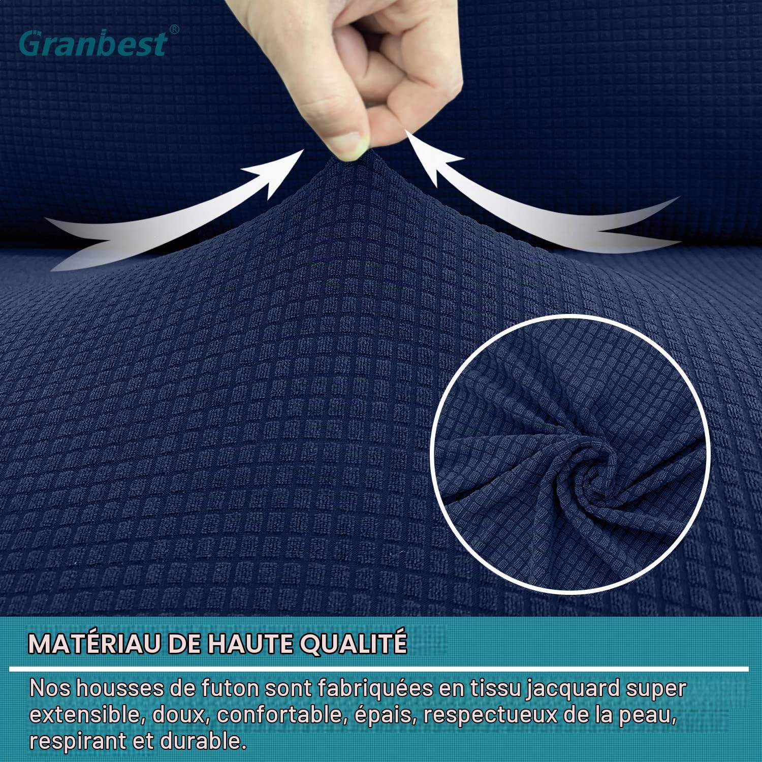 Detalle 2 de Granbest futonbankhoes zonder armleuningen, marineblauw en elastisch