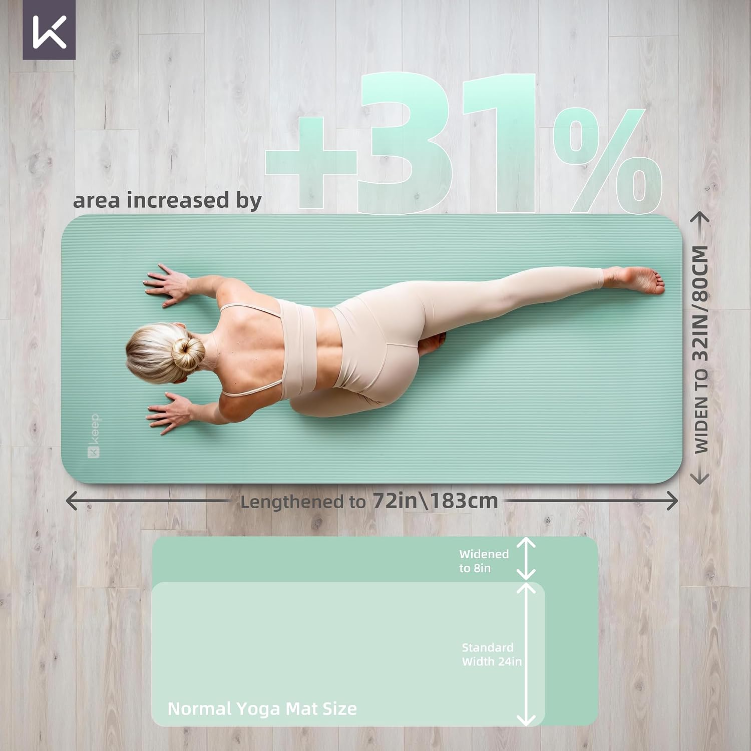 Detalle de KEEP ym10-gre-21564843 NBR Yoga Mat, 10mm Cushioning, 72 x 32 in