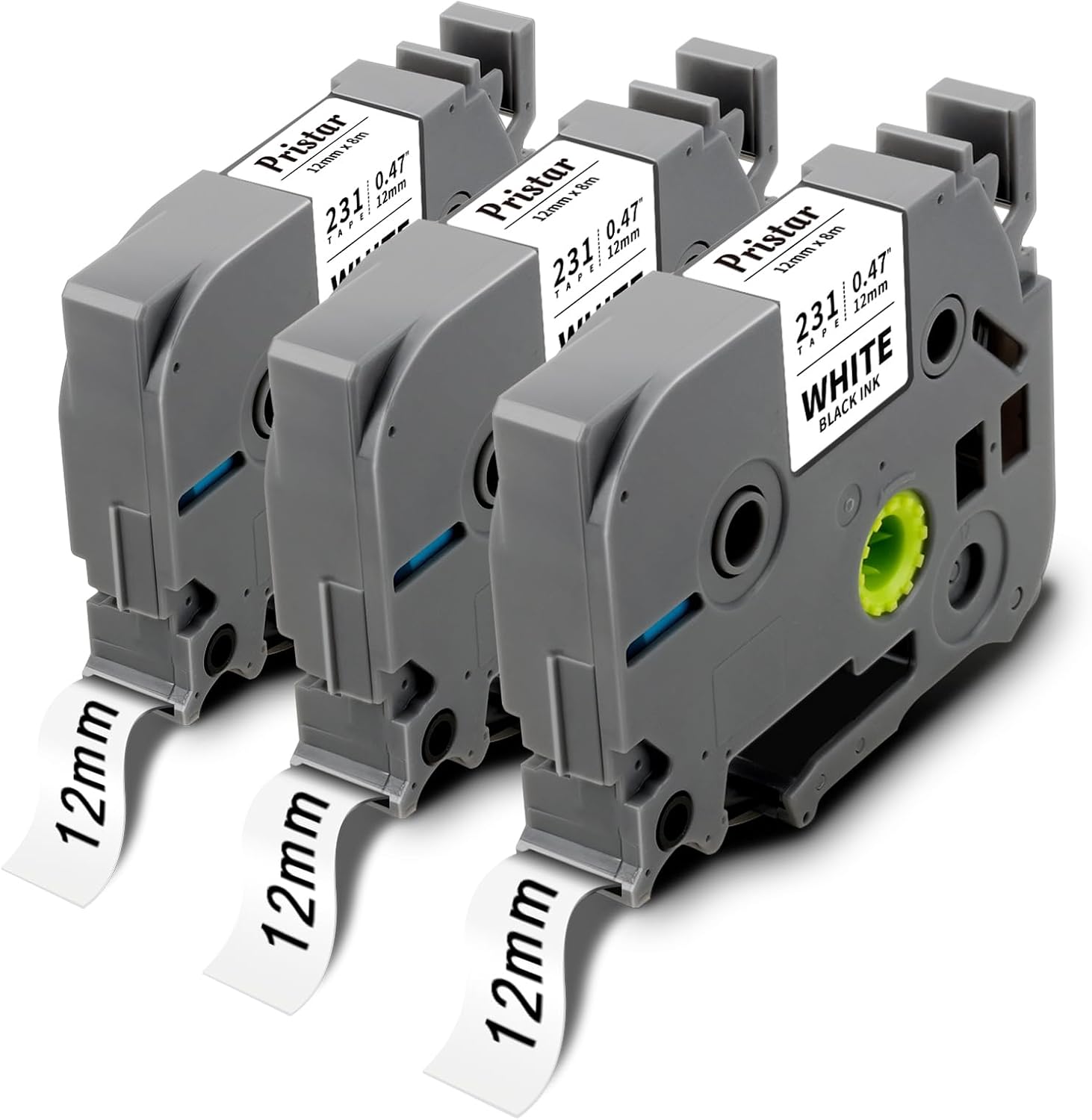 Detalle de Pristar 3x Kompatibel: 12 mm TZe-231 Etikettenband für Brother P-Touch – Selbstklebend, robust, 8 m