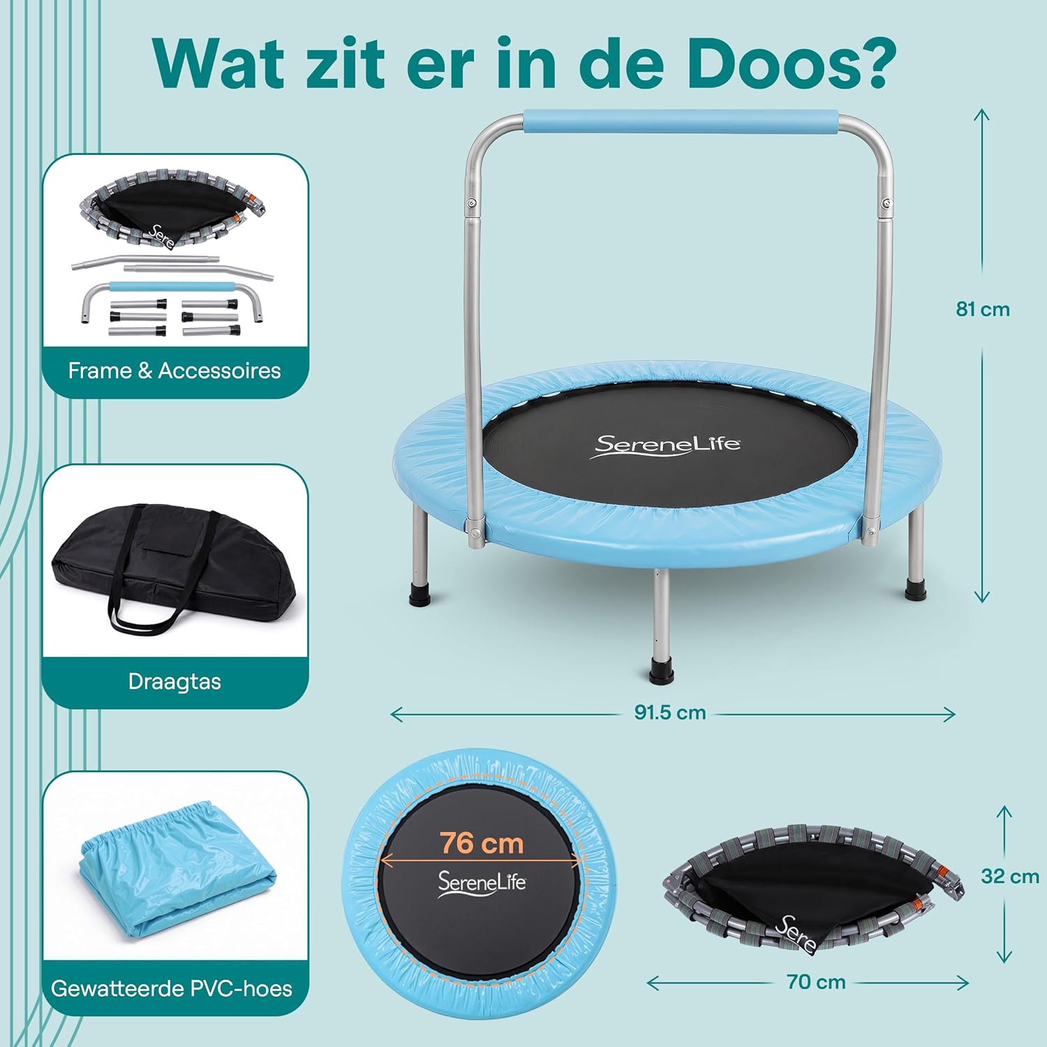Thumbnail 6 de SereneLife SLELT367 opvouwbare fitnesstrampoline, rond, met schuimhandgreep