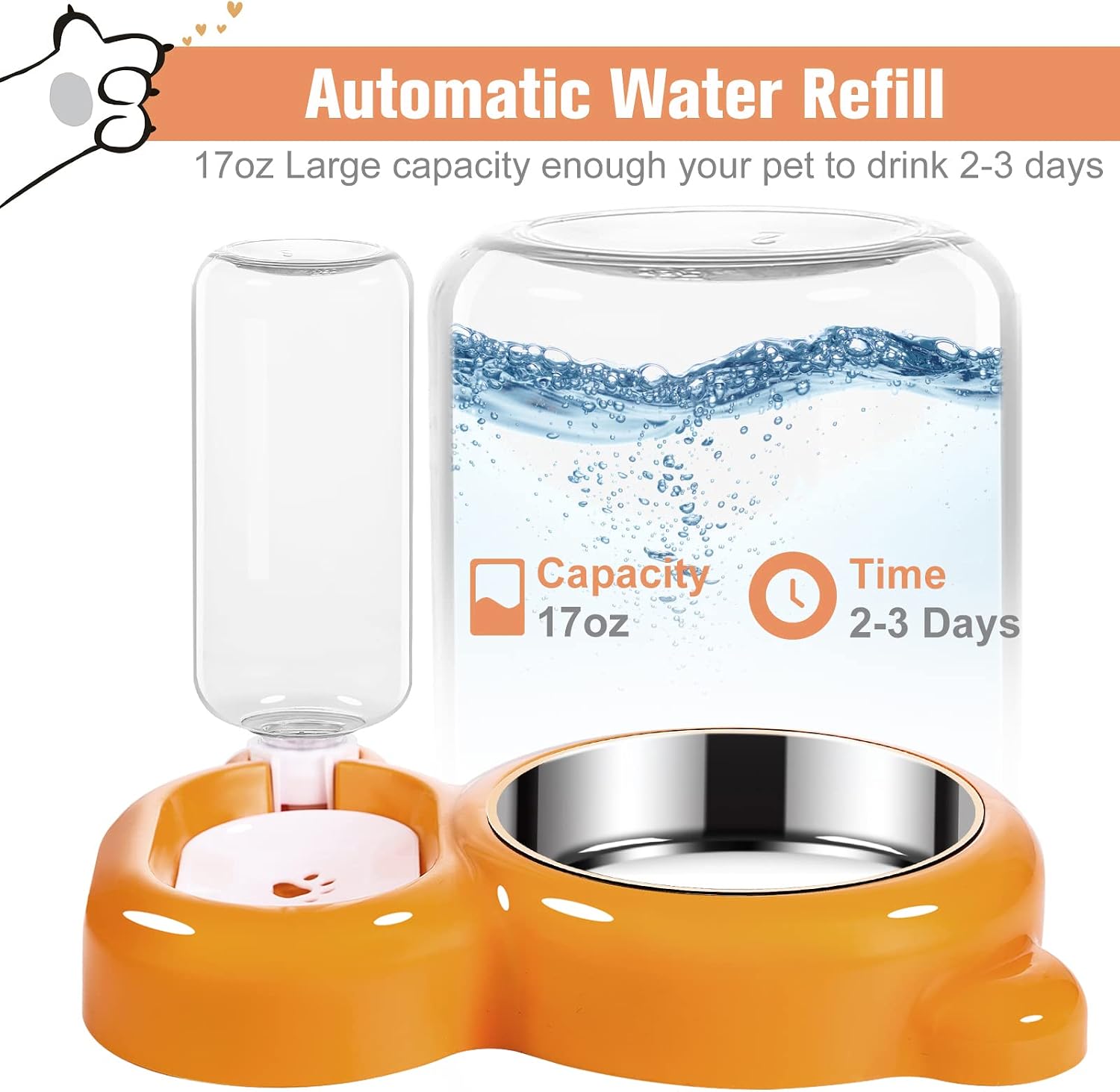 Detalle de Pet Food and Water Bowl Set, 17 oz Water Bottle