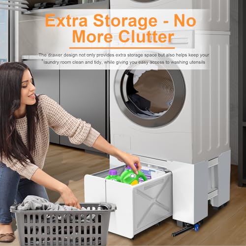 Thumbnail 4 de NIUXX Soporte universal para lavadora con cajón y ruedas, antivibración ajustable 42-69 cm y freno (hasta 400 kg)