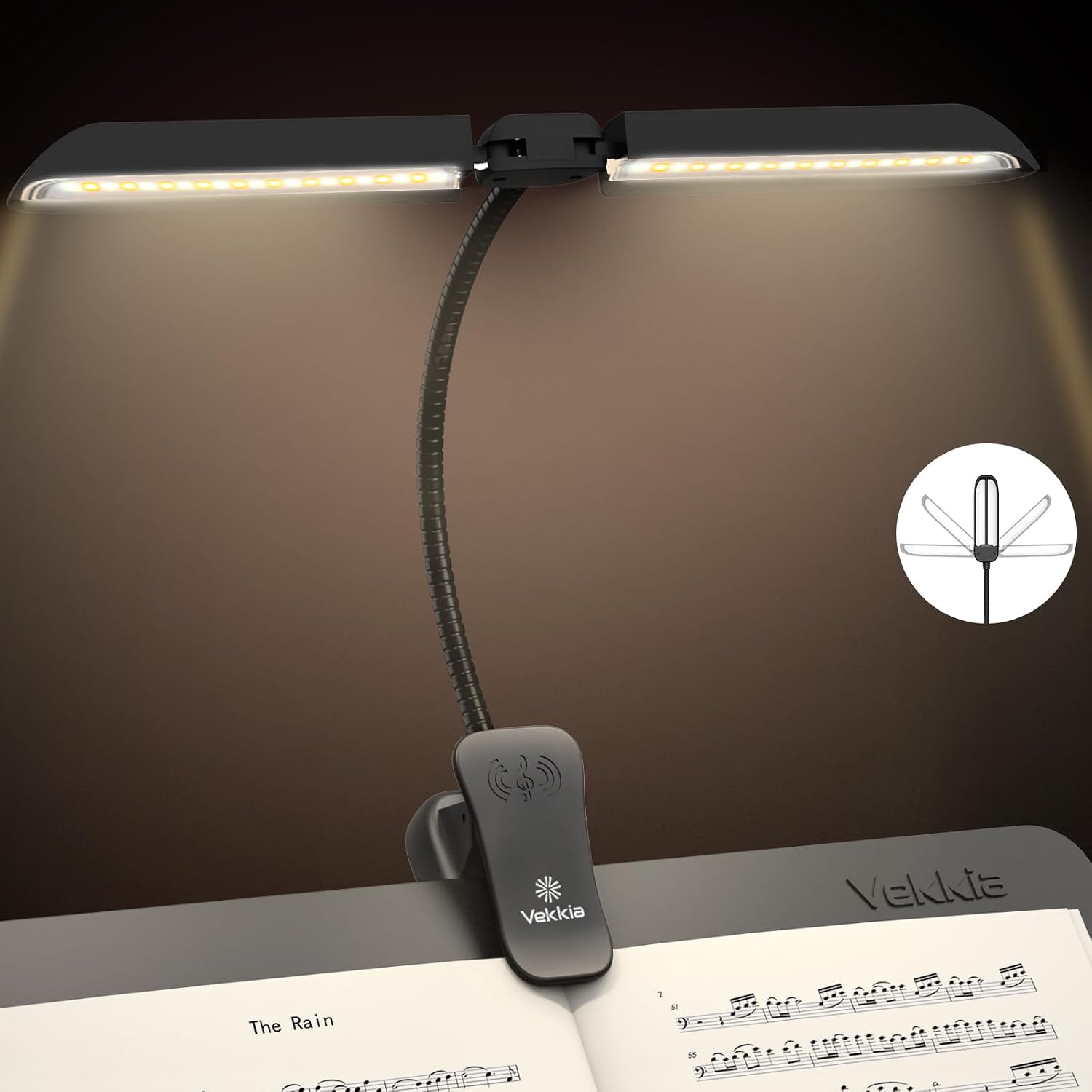 Vekkia 64 LED Wiederaufladbare Notenpultleuchte – kompakt, sanftes Augenlicht und flexibler Klemmer