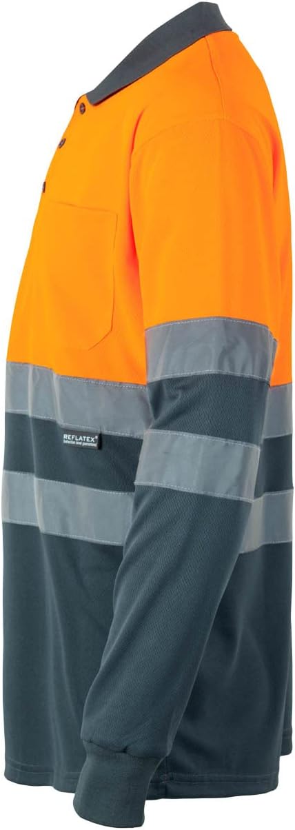 Detalle 2 de Velilla 175 Polo Bicolor Larga Gris/Naranja Flúor 🌟