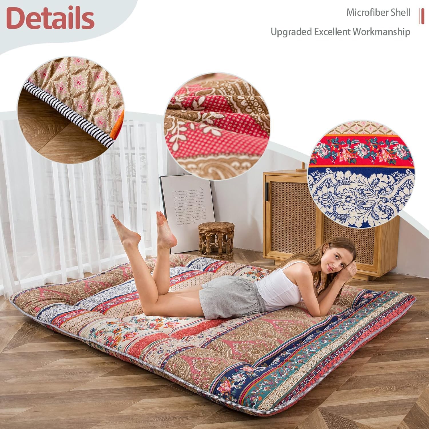 Thumbnail 5 de MAXYOYO Bohemian Retro King Size Floor Mattress (Japanese Futon) — Roll-Up Portable Camping Mat