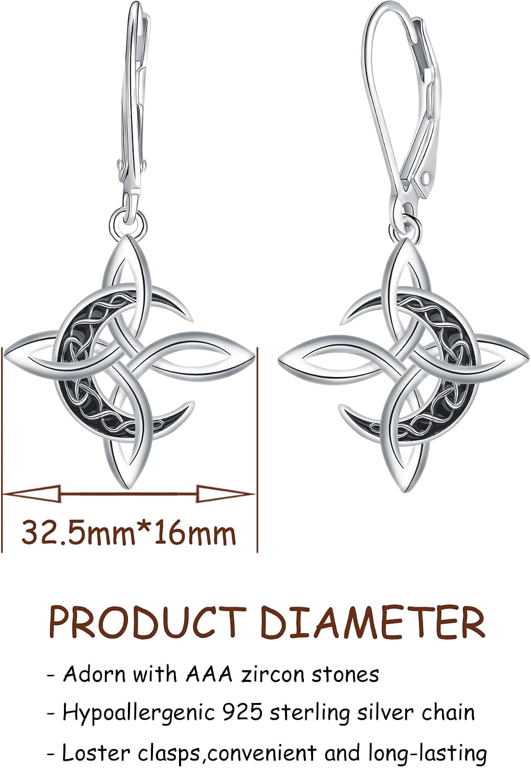 Thumbnail 1 de Nudo de Bruja Pendientes Plata de ley 925 con Circonita Cúbica – J.MUEN