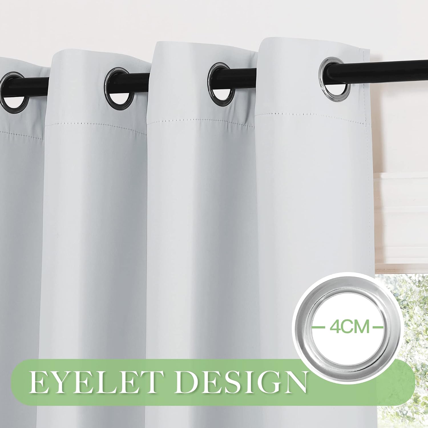 Detalle de KGORGE Verdunkelungsvorhang Kurz mit Ösen (2er-Set) 145 x 140 cm, blickdicht – Thermo für Wohn- und Schlafzimmer