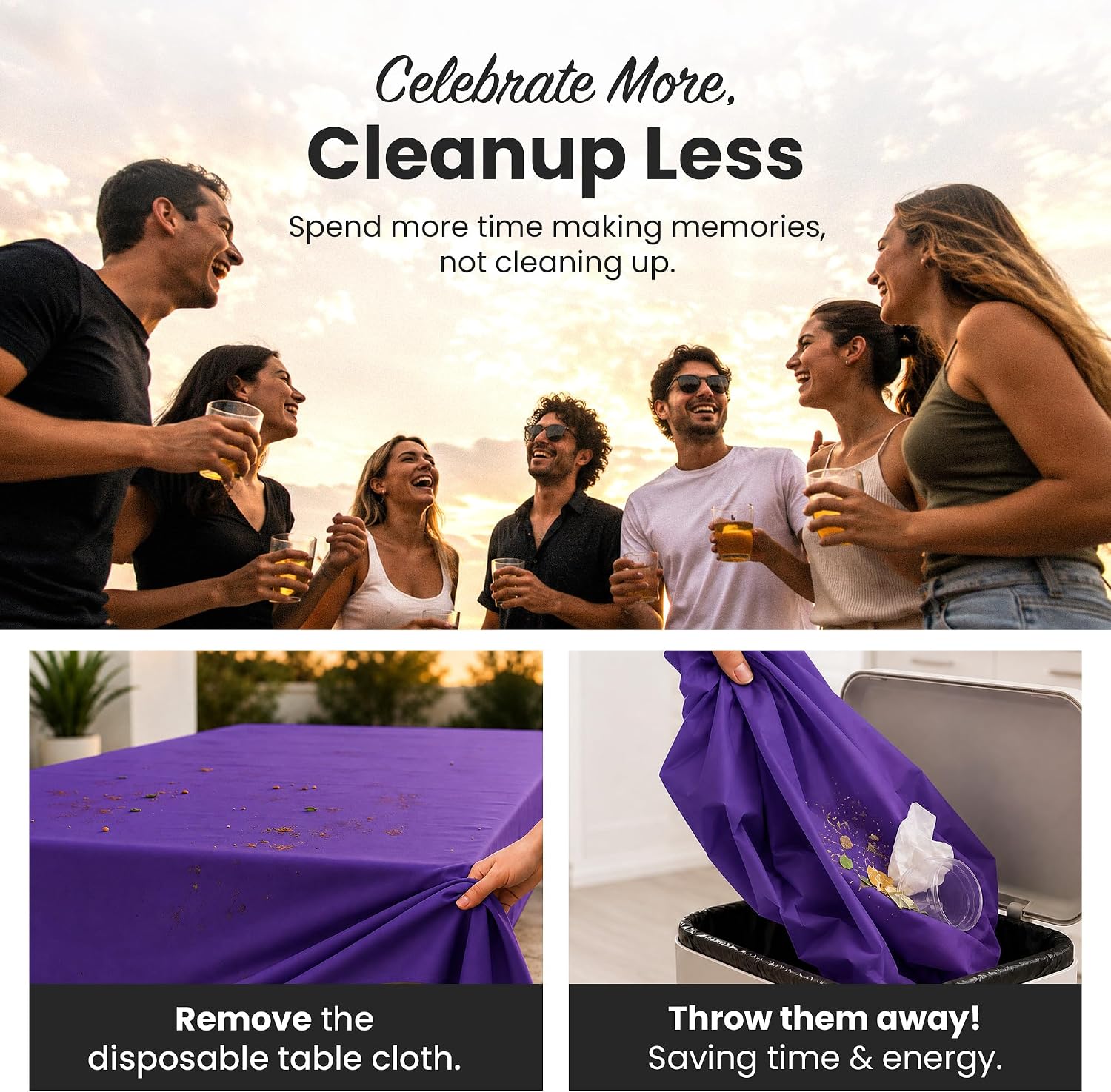Detalle 1 de Grandipity 6-Pack Disposable Plastic Tablecloths, Purple, 54 x 108 Inches