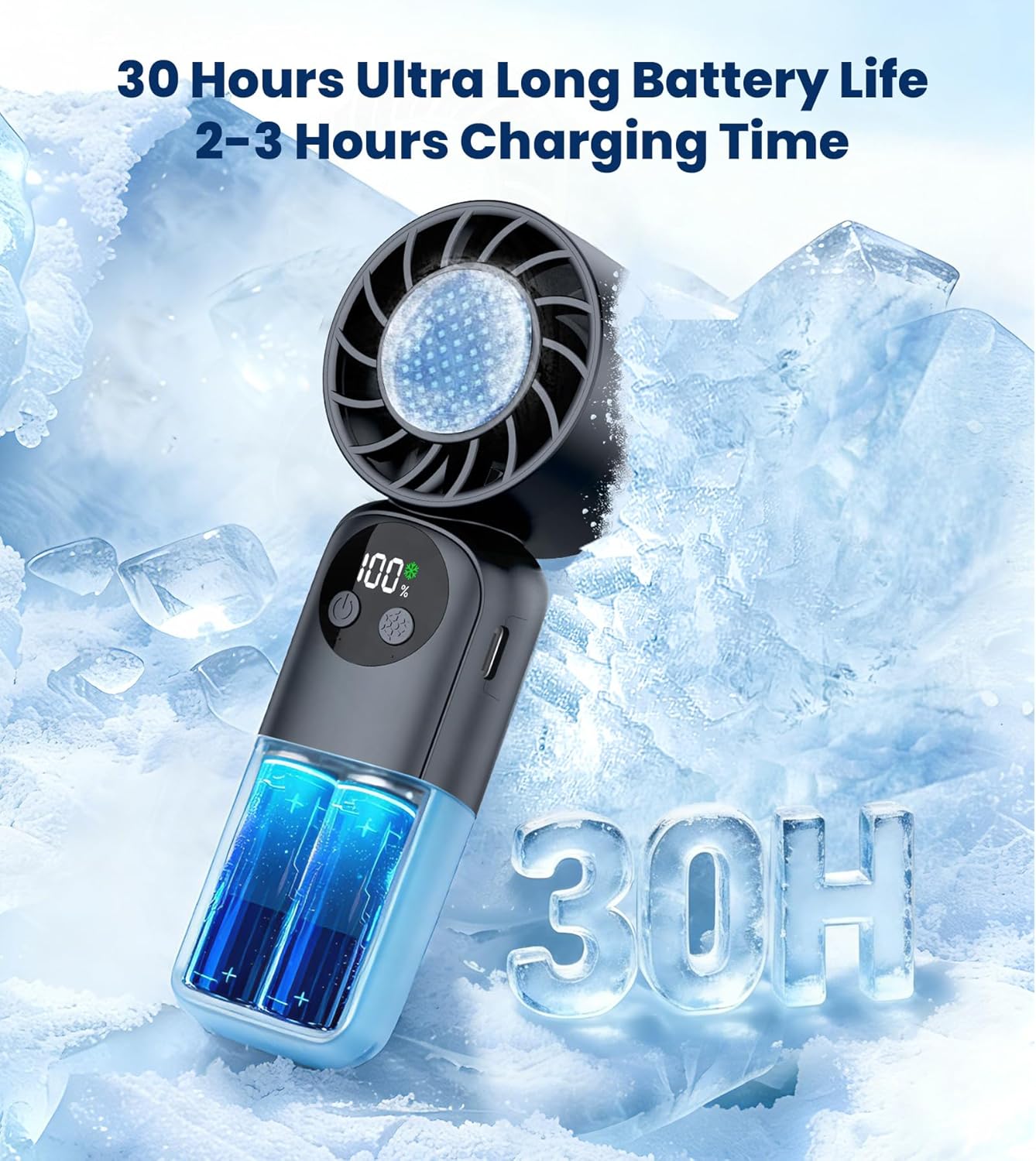 Detalle 2 de Portable Handheld Fan with Turbo Cooling and 4000mAh Battery