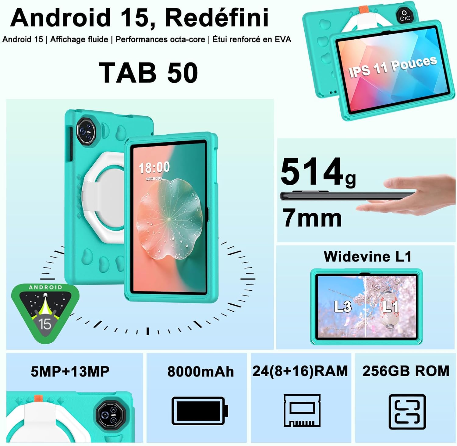 Detalle 2 de Dghrti Tablette 11 Pouces Android 15 24Go RAM
