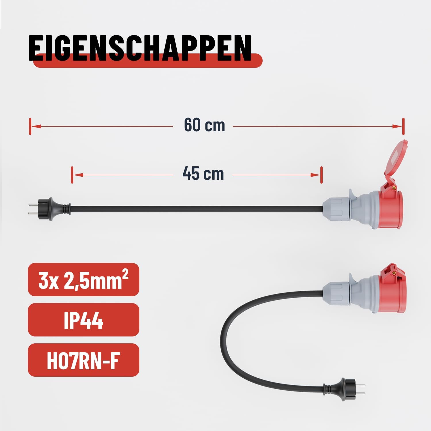 Detalle 1 de ABSINA 911007 Schuko-CEE-adapter 16 A met 60 cm kabel en IP44