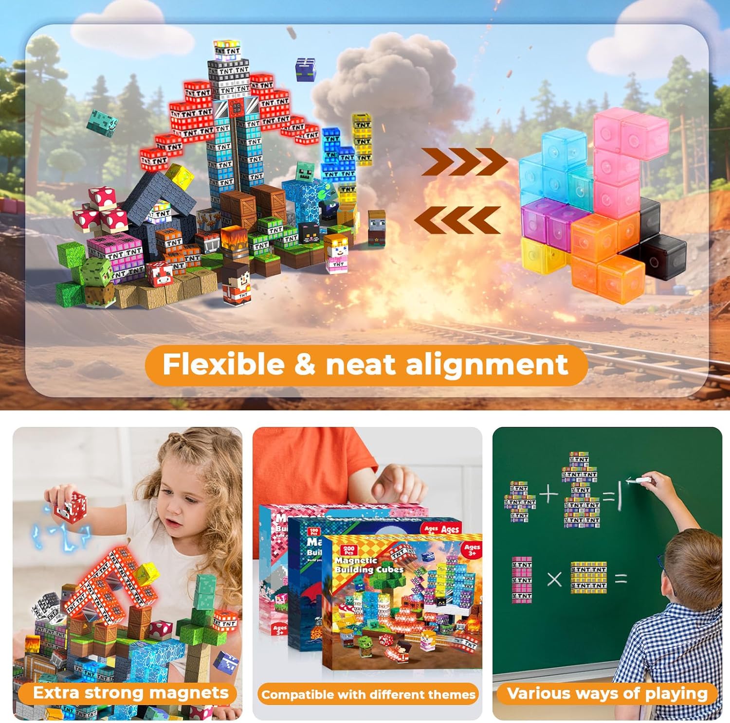 Thumbnail 5 de Magnetopia Magnetic Building Blocks - 200PCS Colour Burst Flashing Cubes