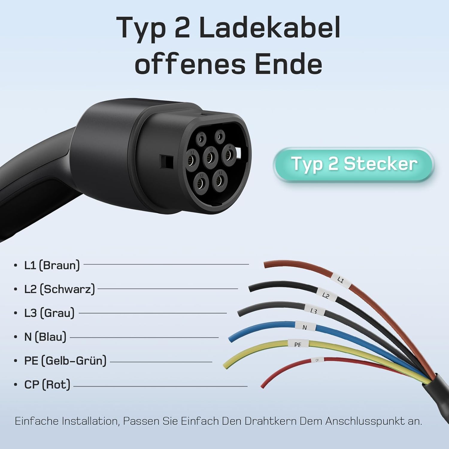 Thumbnail 6 de dé Typ 2 Ladekabel offenes Ende 11 kW (10 m, 16 A, 3-phasig) als Wallbox-Ersatzkabel
