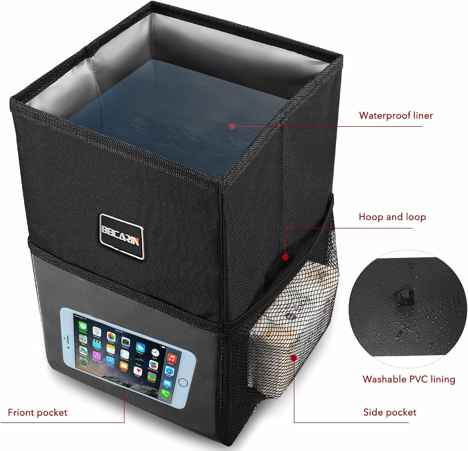 Thumbnail 2 de 10L Car Trash Bin with Lid and Pockets