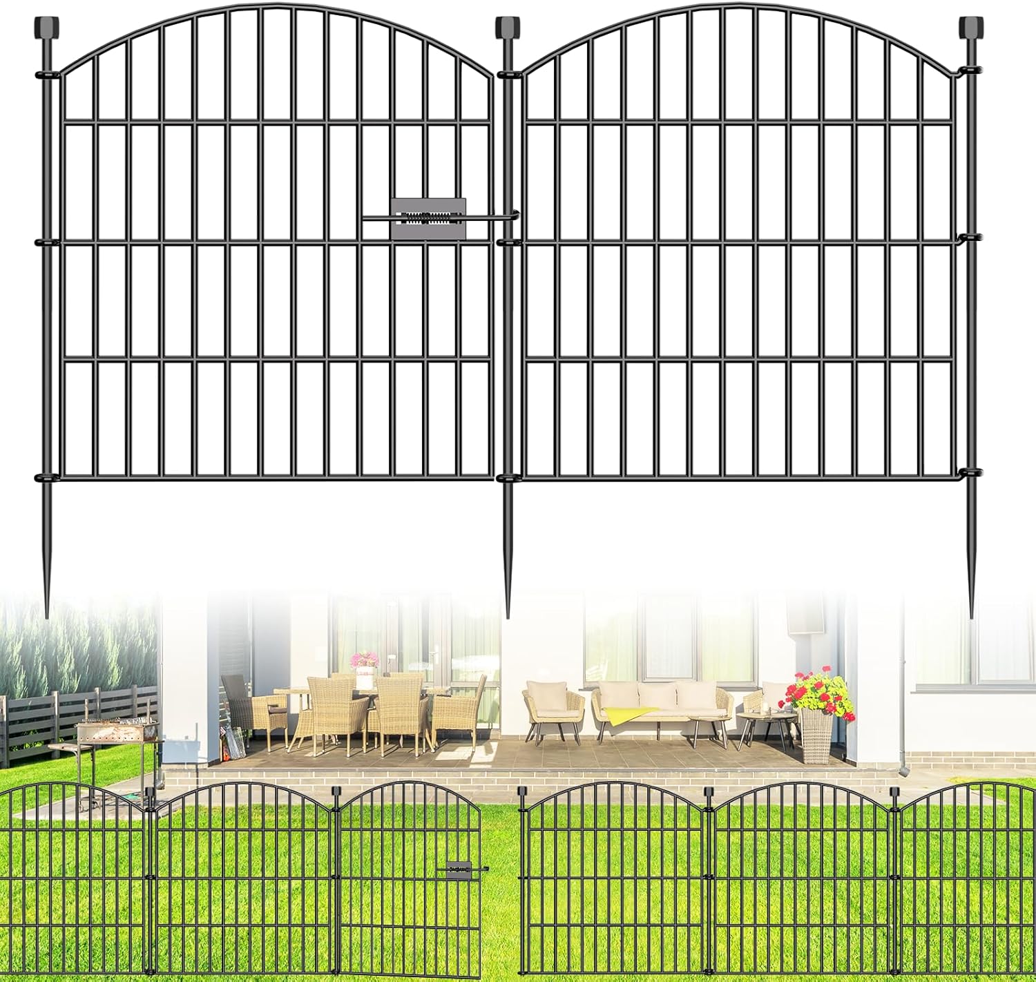 Thumbnail 6 de 10-Panel Decorative Garden Fence with Gate (81.3 cm H x 7.2 m L) – No Dig Dog & Rabbit Barrier for Yard Borders