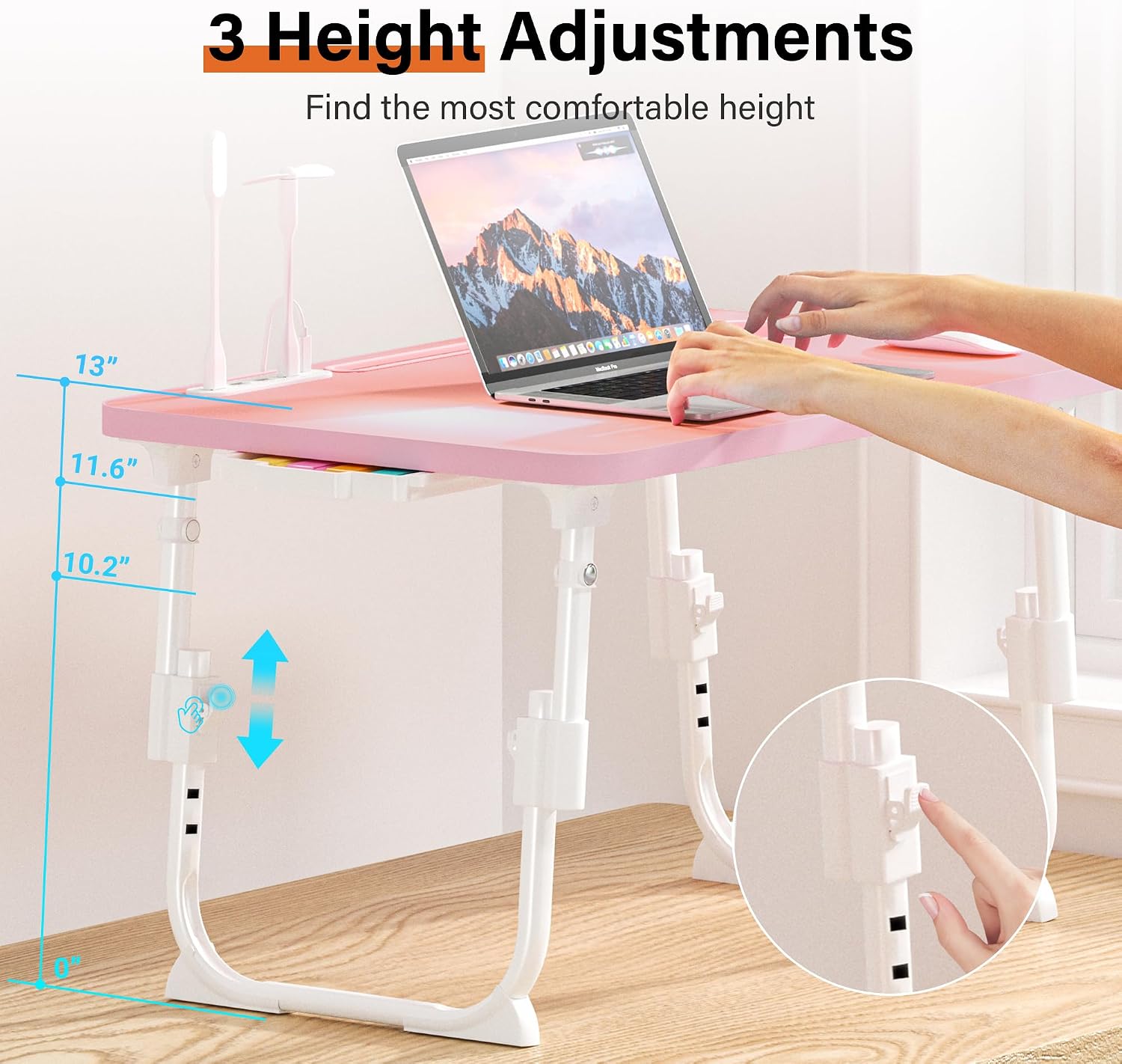 Detalle de DECOSIS FOP-BD-PK Adjustable Lap Desk, 23.6 x 15.7-Inch Top, Pink