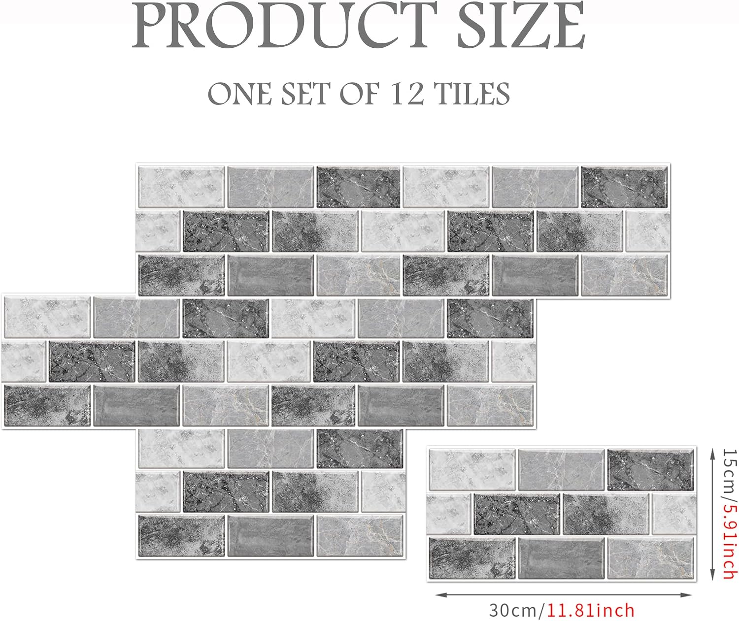 Detalle de 24 Sheets Grey Tile Stickers - Peel-and-Stick Vinyl Backsplash Tiles for Kitchen & Bathroom
