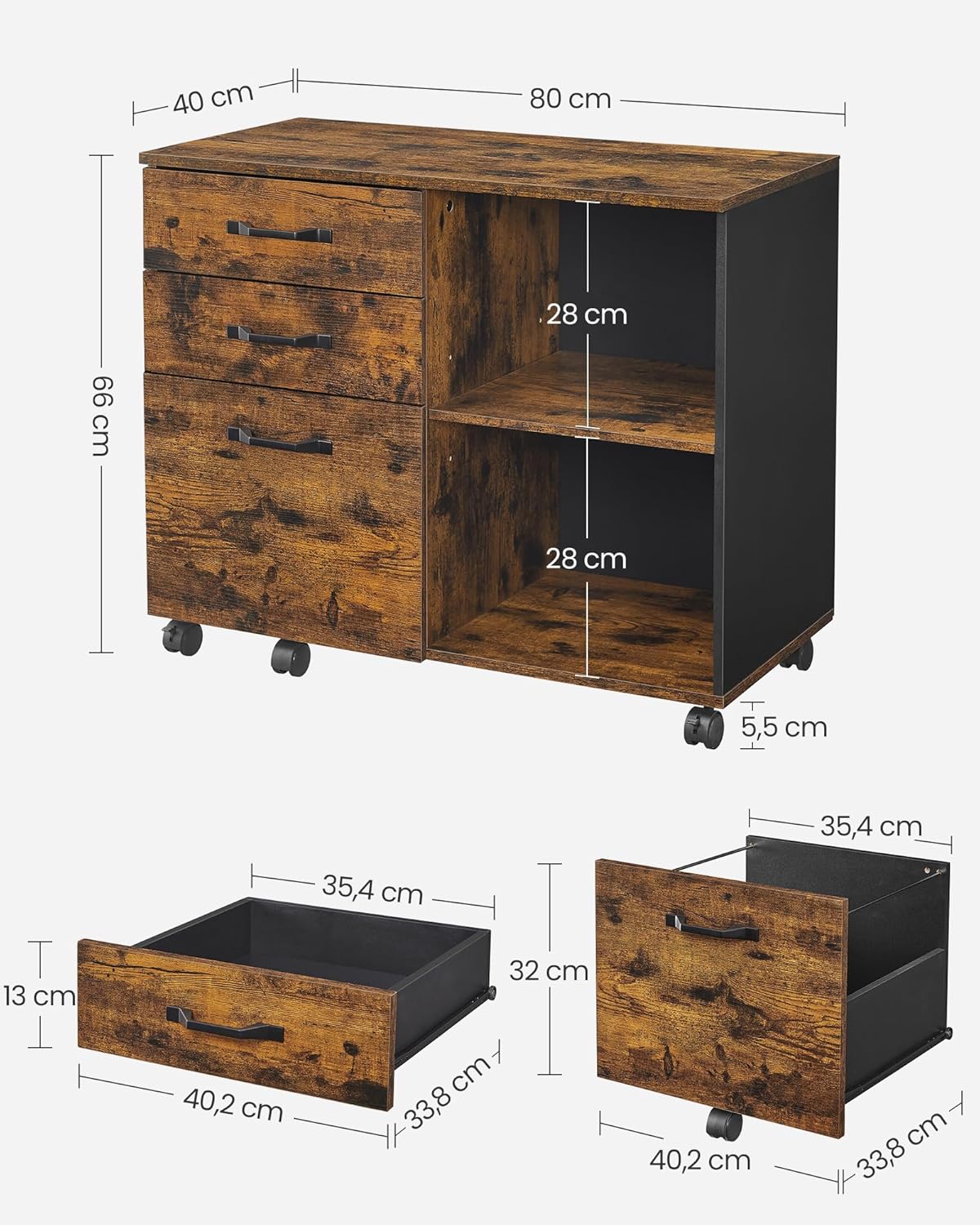 Detalle de VASAGLE Rollcontainer OFC041B01 mit Rollen