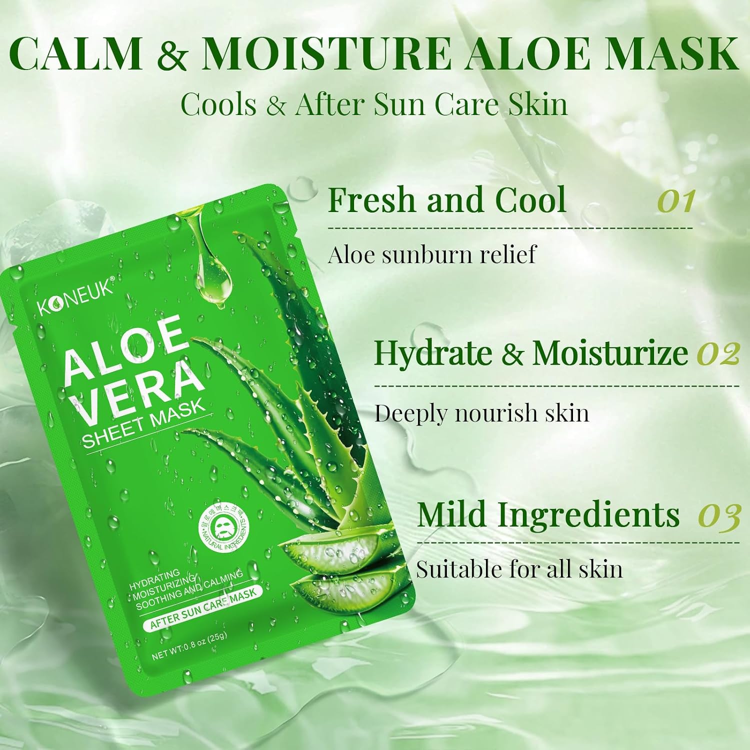 Detalle de KONEUK 30-Pack Aloe Vera Hydrating Sheet Face Masks for Moisturizing & Soothing