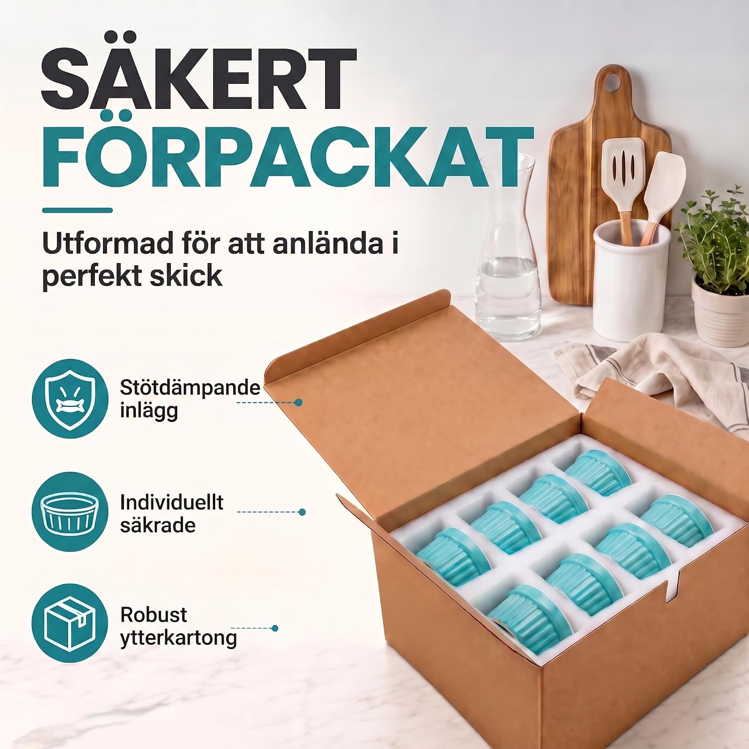Detalle 2 de Dimono ramekins i keramik, set om 8 – 170 ml, turkosa och ugnssäkra till 350 °C