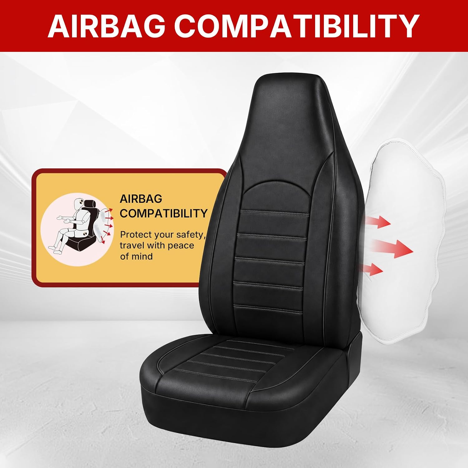 Thumbnail 6 de AUTOYOUTH Universal Front Car Seat Covers – Waterproof PU Leather, Black