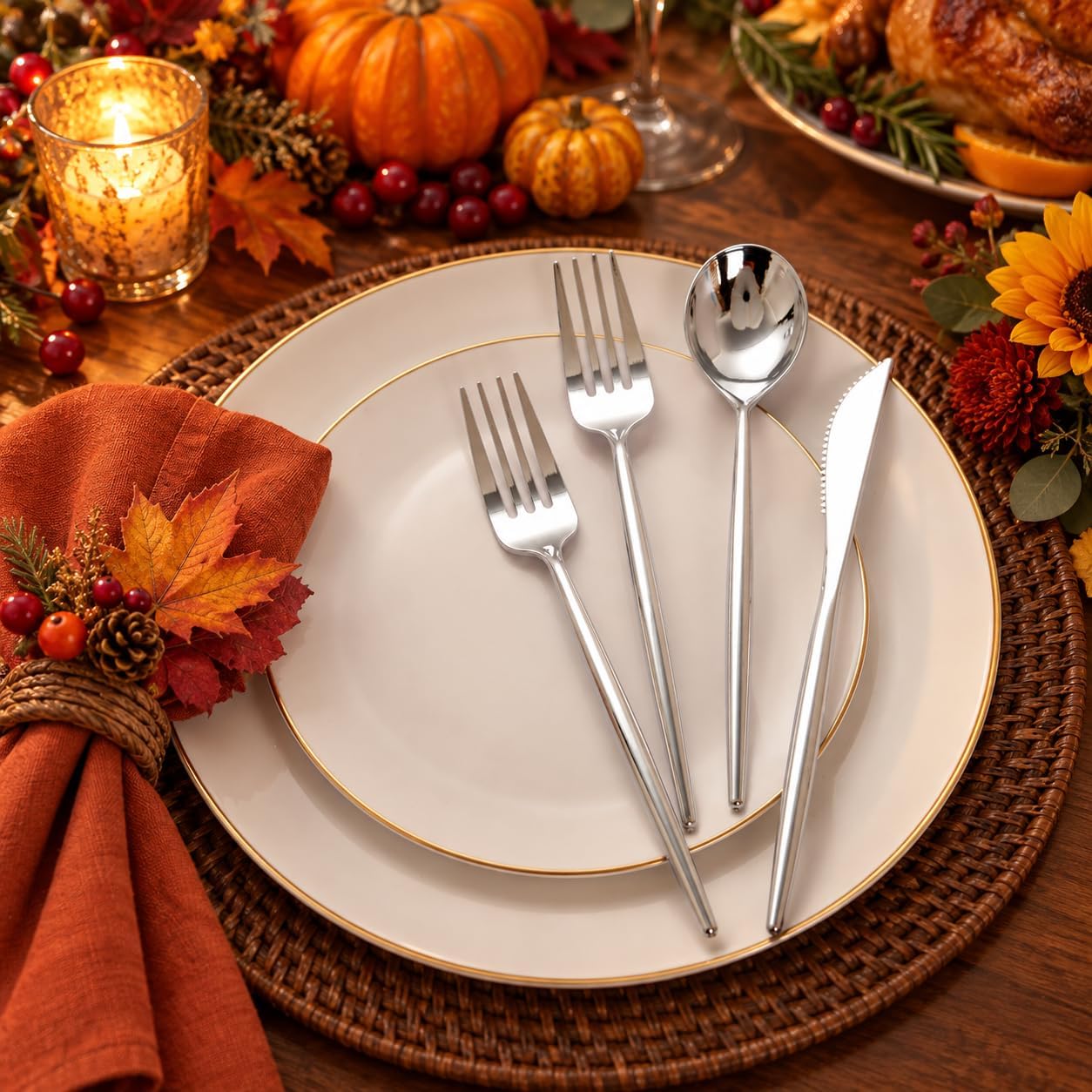 Detalle de SUT 78 Silver Plastic Cutlery Set, 150 Pieces for Parties and Weddings
