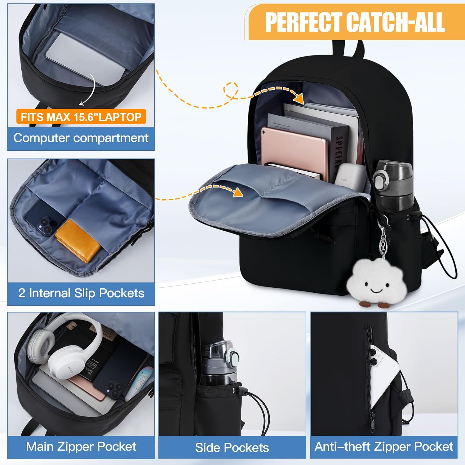 Detalle 2 de BECOJADDE Backpack Womens School Bag – Lightweight, Water-Resistant, 15.6’’ Laptop, Anti-Theft Pocket