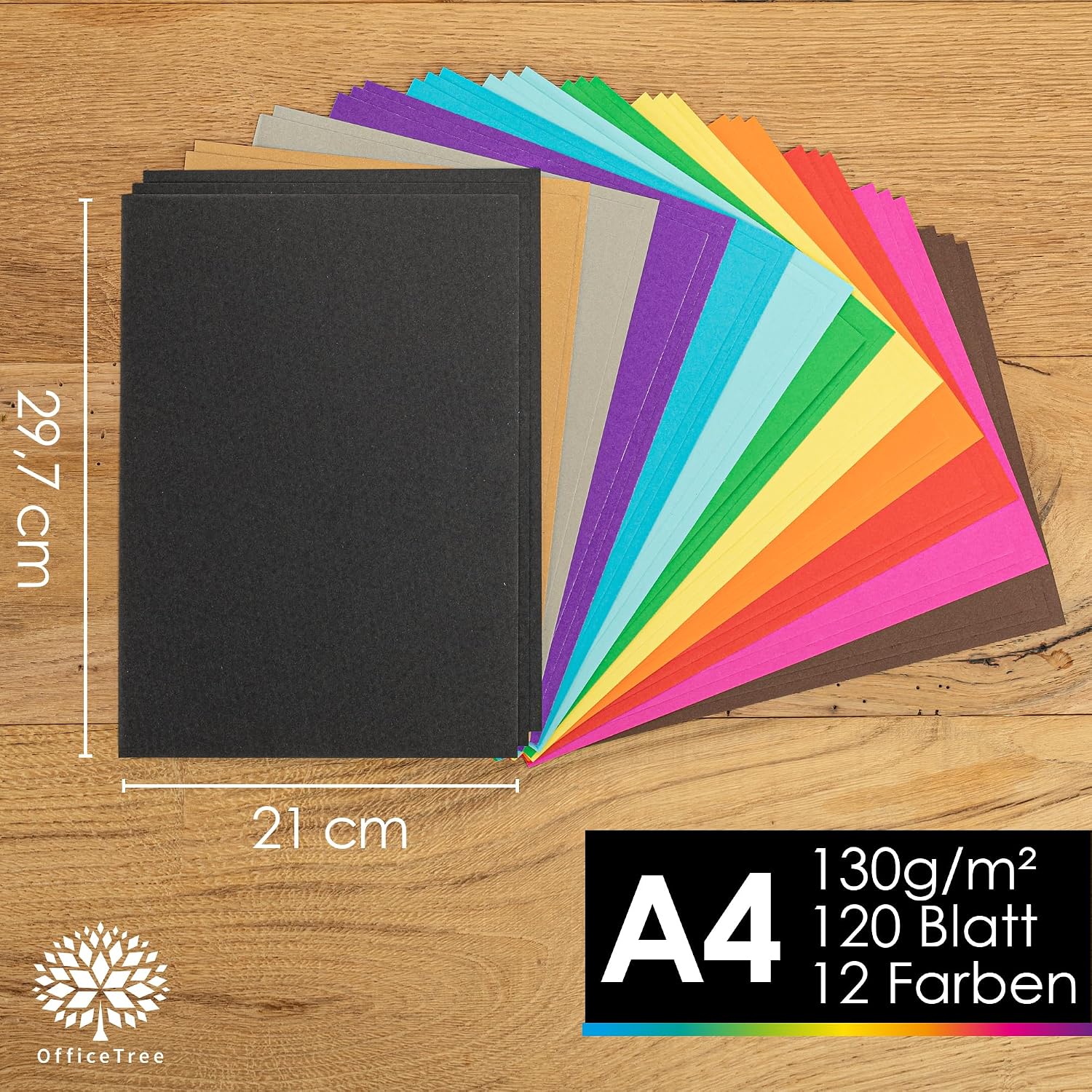 Detalle de OfficeTree 120x Tonpapier A4 Bunt 130 g/m² – 12 Farben, recyceltes Bastelpapier für kreative Projekte