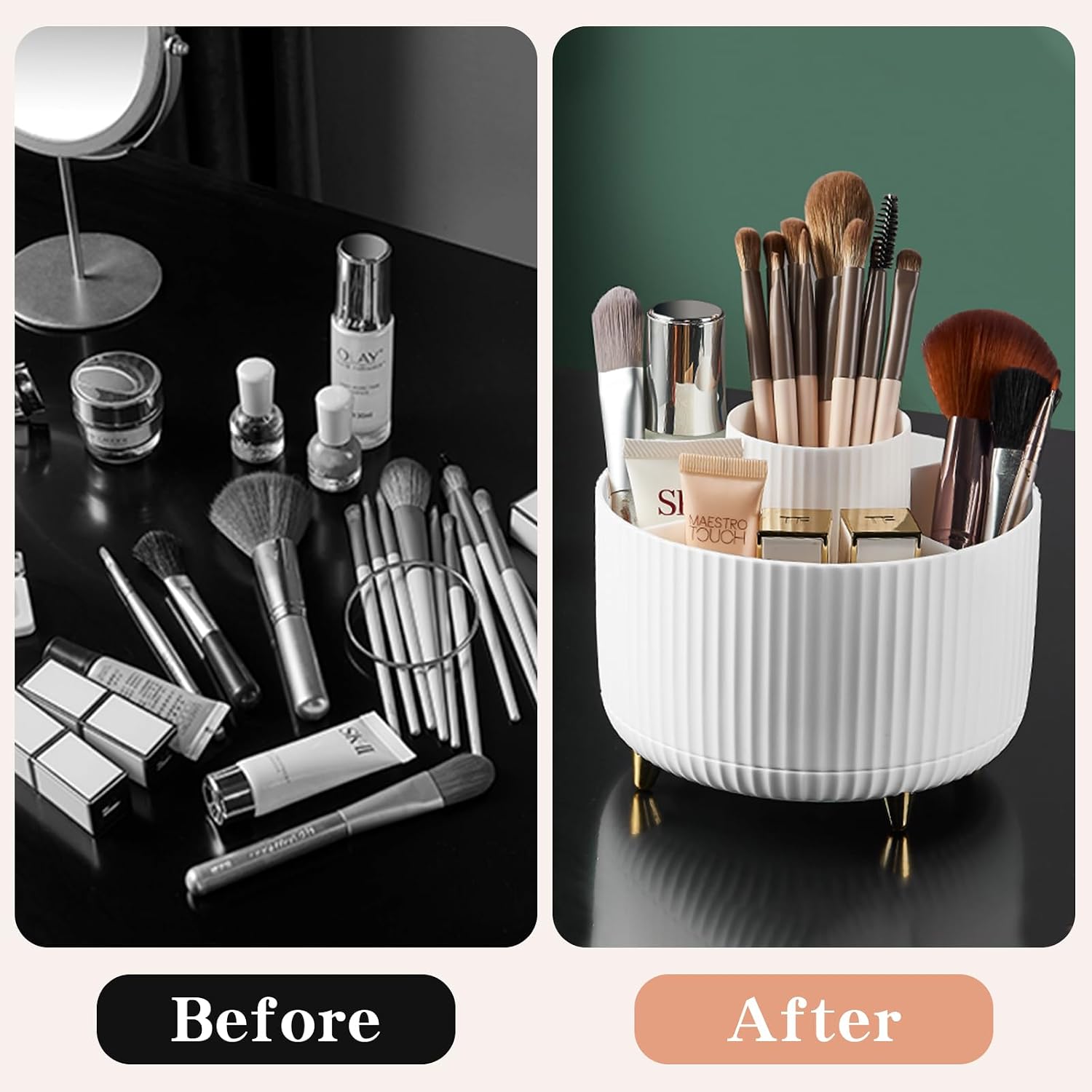 Detalle 2 de fanado 360° drehbarer Make-up-Organizer mit 5 Fächern (weiß) – Schminktisch & Badezimmer
