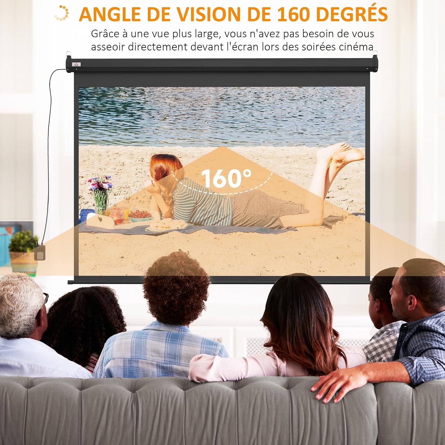 Detalle de HOMCOM Écran vidéoprojecteur 100 Pouces 4:3 Motorisé – Installation murale ou au plafond