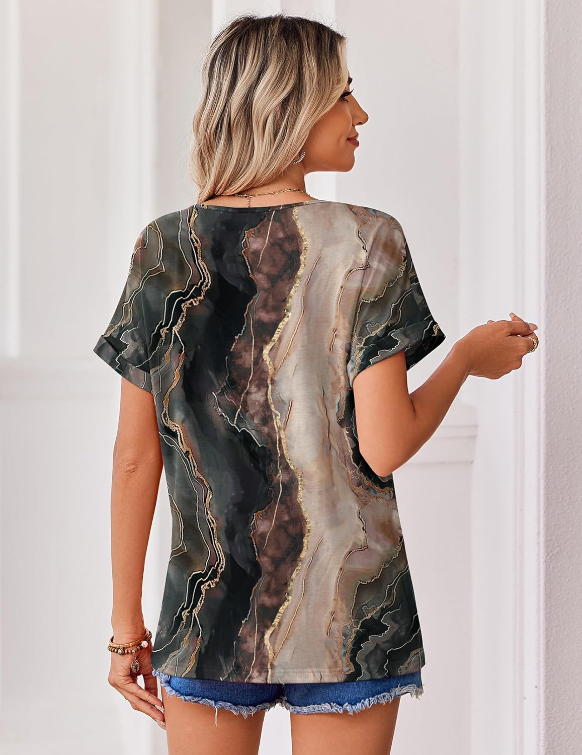 Thumbnail 5 de Zeagoo Rolled Sleeve V‑Neck Top
