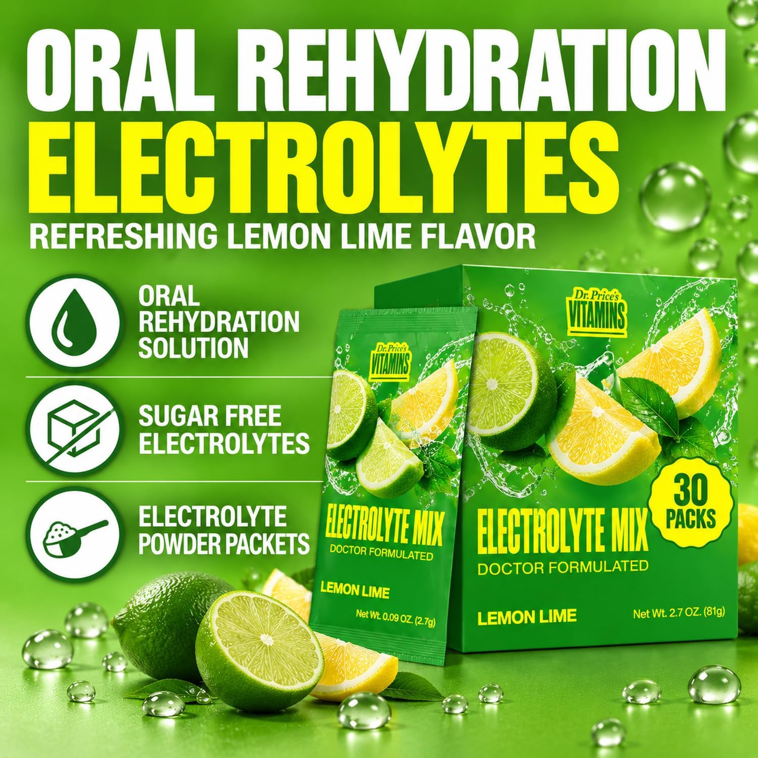 Thumbnail 1 de Dr. Price's 153 Electrolyte Powder Packets, Lemon Lime, Sugar-Free, 30 Count