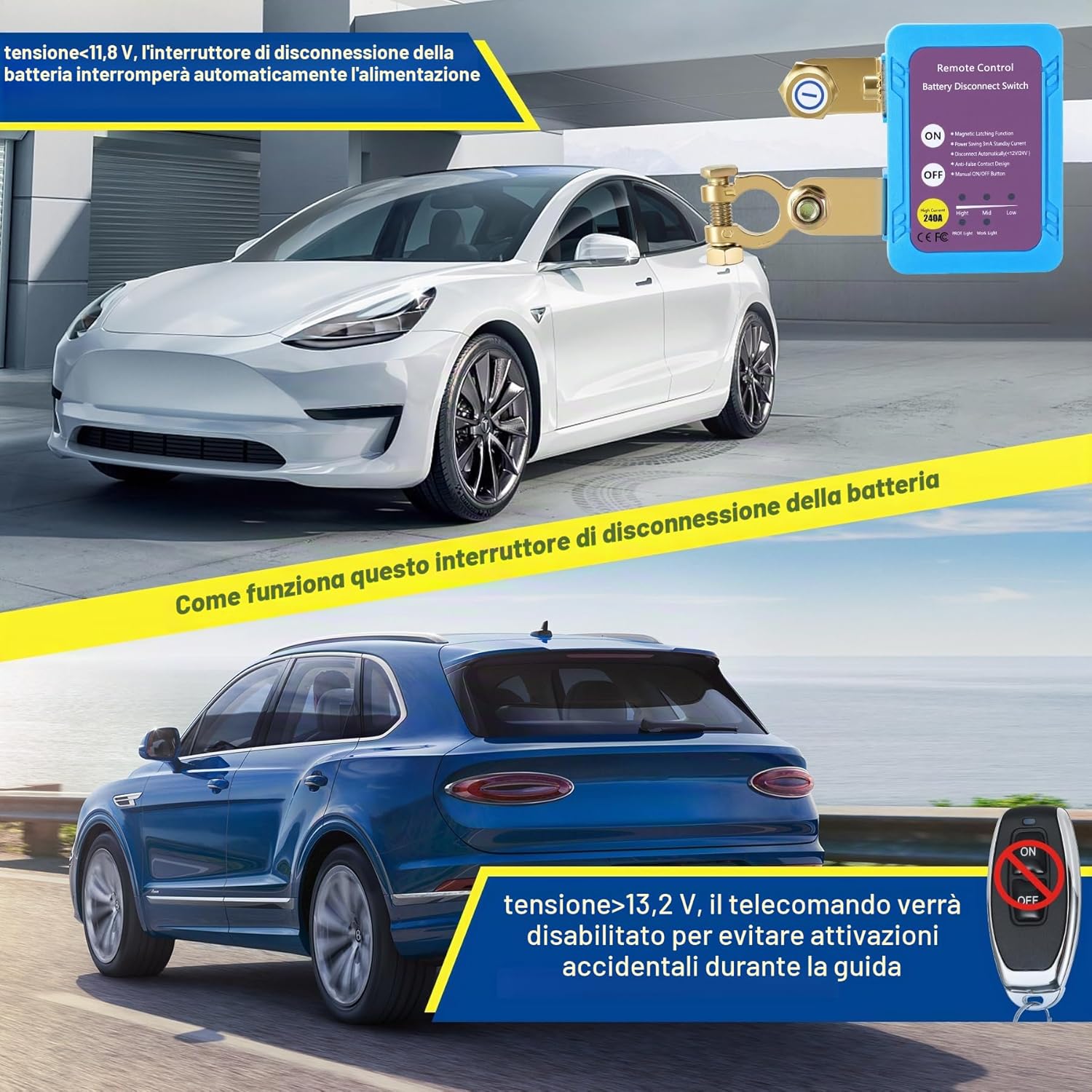 Detalle de Stacca Batteria BOSYTRO 12V 240A con telecomando – protezione auto, RV, barca e più