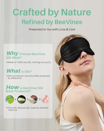 Thumbnail 6 de BeeVines 100% Mulberry Silk Sleep Mask – Blackout Eye Mask (Black & Olive Gold)