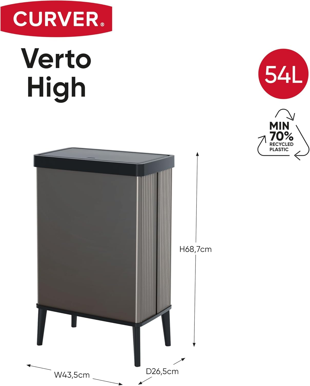 Thumbnail 11 de CURVER Verto - Cubo de basura elegante 54L con tapa 🗑️