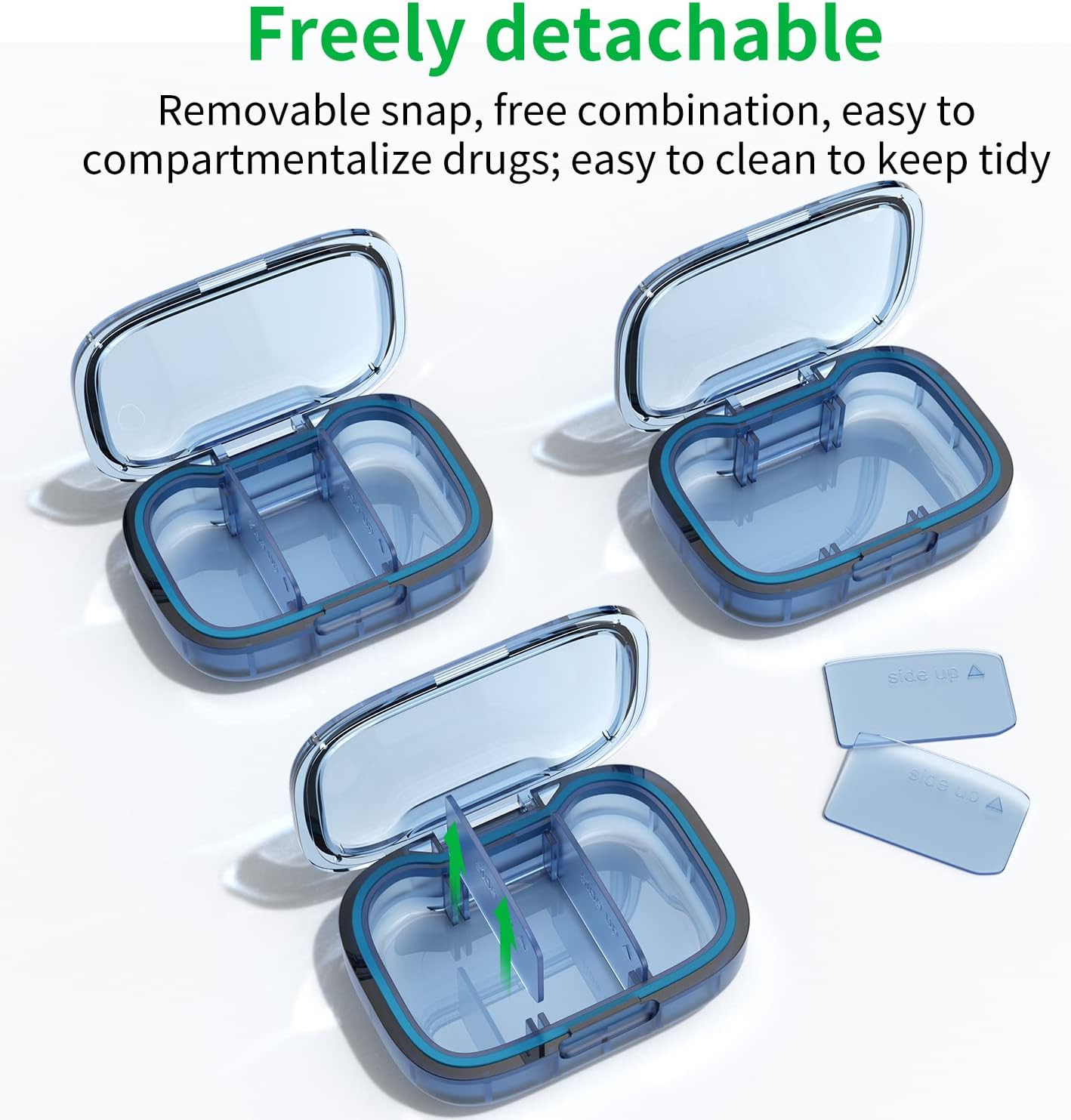 Detalle de 2 Pack 3-Compartment Small Pill Box | Moisture Proof Travel Organizer