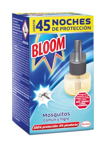 Detalle de Bloom Líquido Recambio (pack 4) para insecticida eléctrico: protección 6 en 1 sin perfume para mosquitos común y tigre