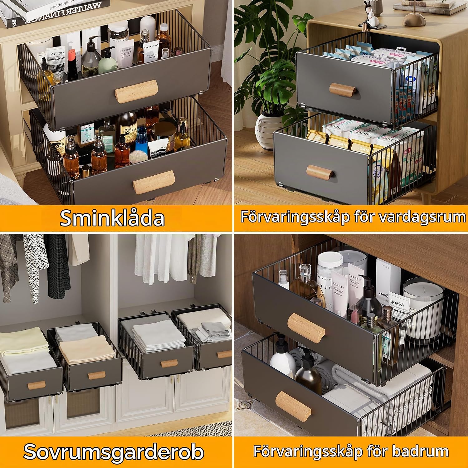 Thumbnail 6 de Vortix utdragbara kökslådor i kolstål, 25 cm breda, 2-pack