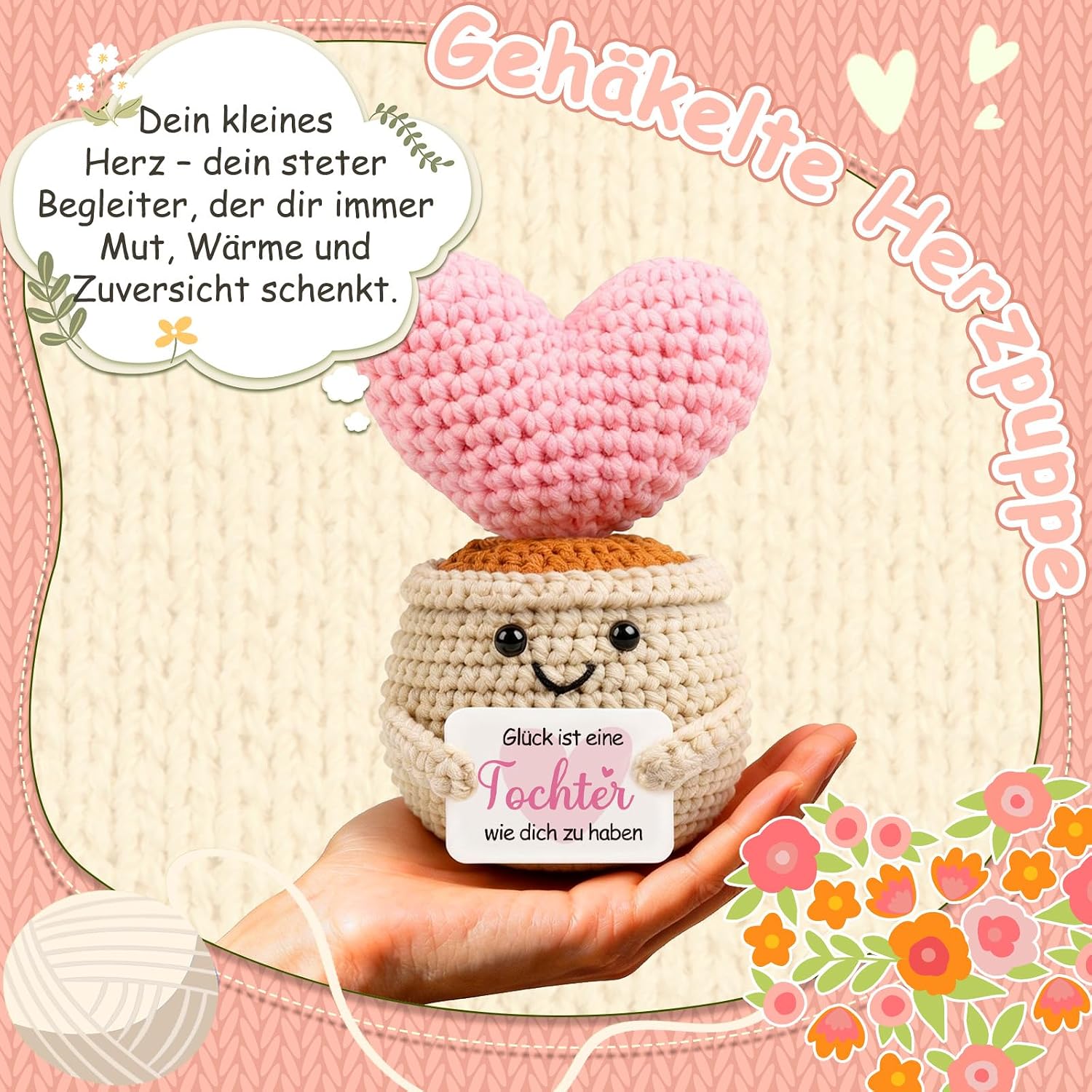 Detalle de Giftota Geschenk für Tochter von Mama – Handgehäkeltes Pocket Hug Herz mit Botschaft
