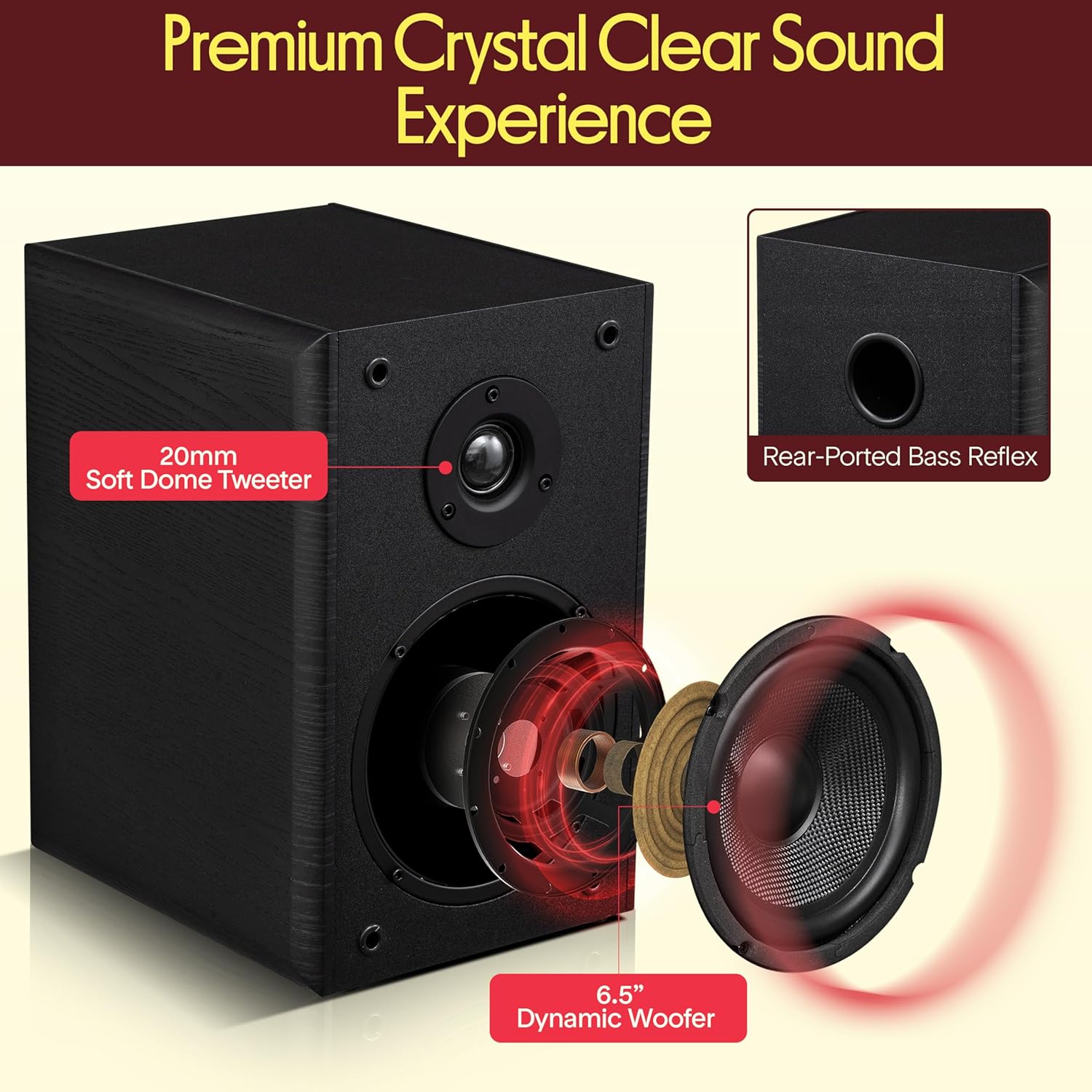 Thumbnail 1 de Pyle Bookshelf Speakers Passive Hi-Fi – 16.5 cm Stereo Speakers with Wall Mount Brackets (200W Max) for Turntables, Vinyl & Home Audio