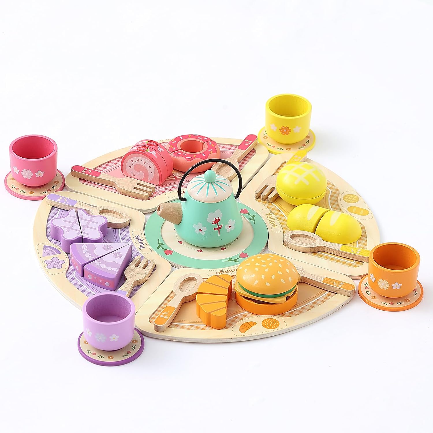 Thumbnail 1 de JAUNTY Wooden Tea Party Set for 3-5 Year Olds: Colorful, Safe Pretend Play Kitchen Toy