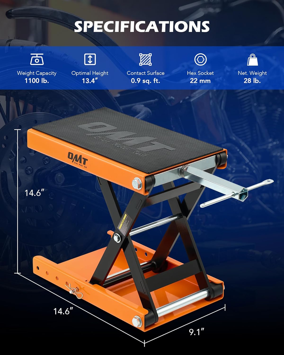 Thumbnail 1 de Orion Motor Tech Motorcycle Lift (1100lb) Scissor Jack with Wide Deck