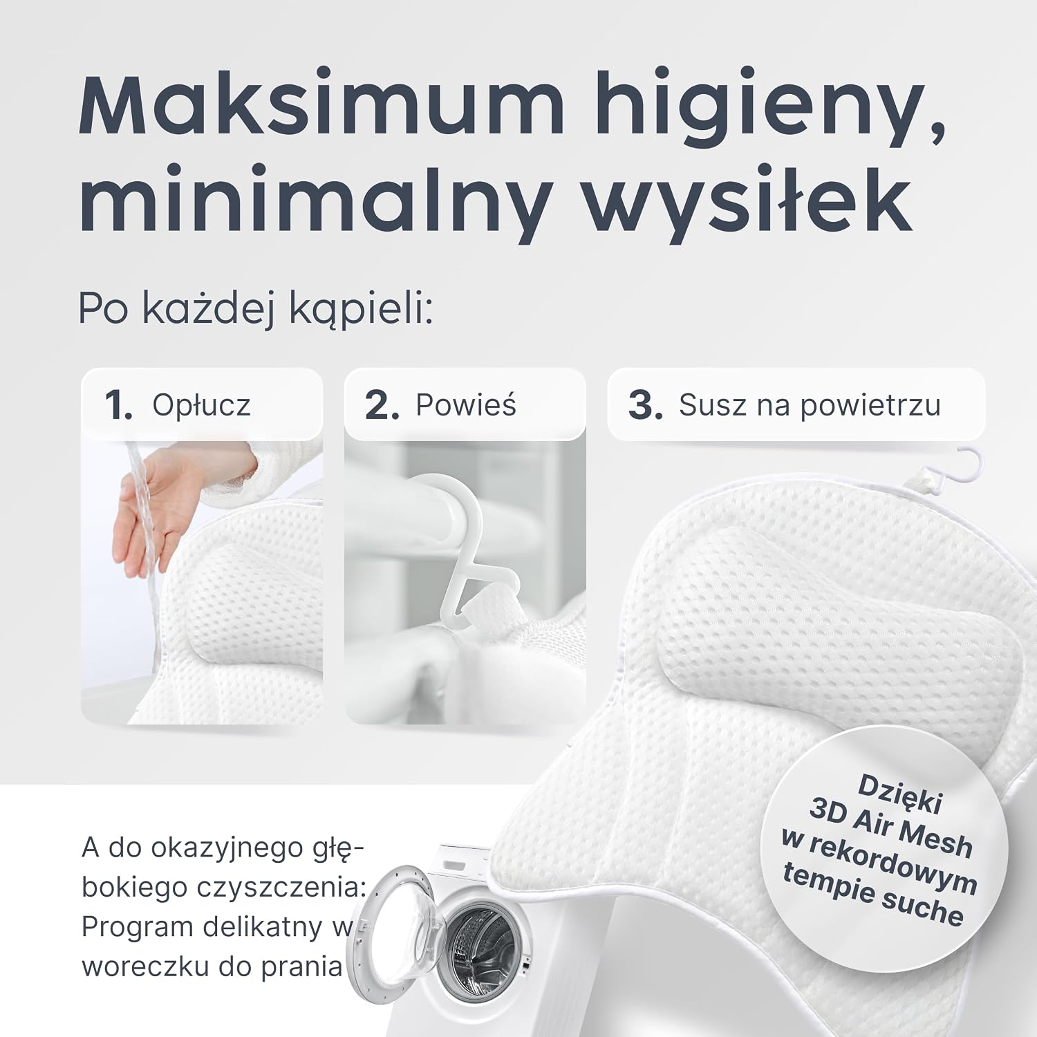 Detalle de Vesta+ BK-L-W – biała poduszka do wanny XXL, 6 przyssawek, siatka 3D